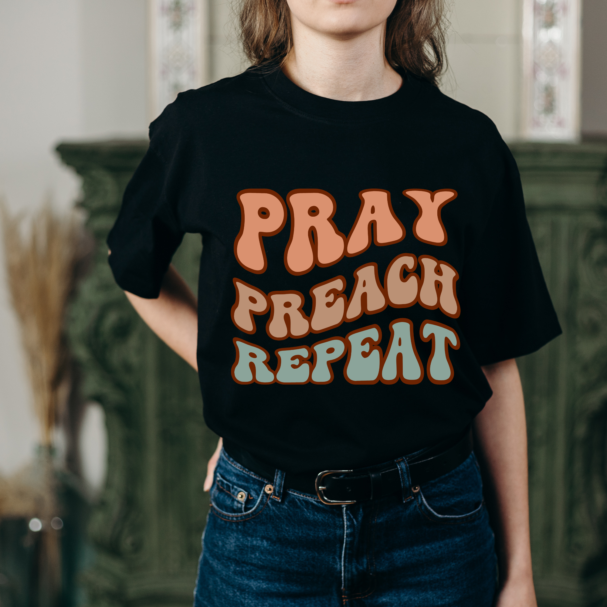 Pray Preach Repeat- Women Heavy Cotton T- Shirt